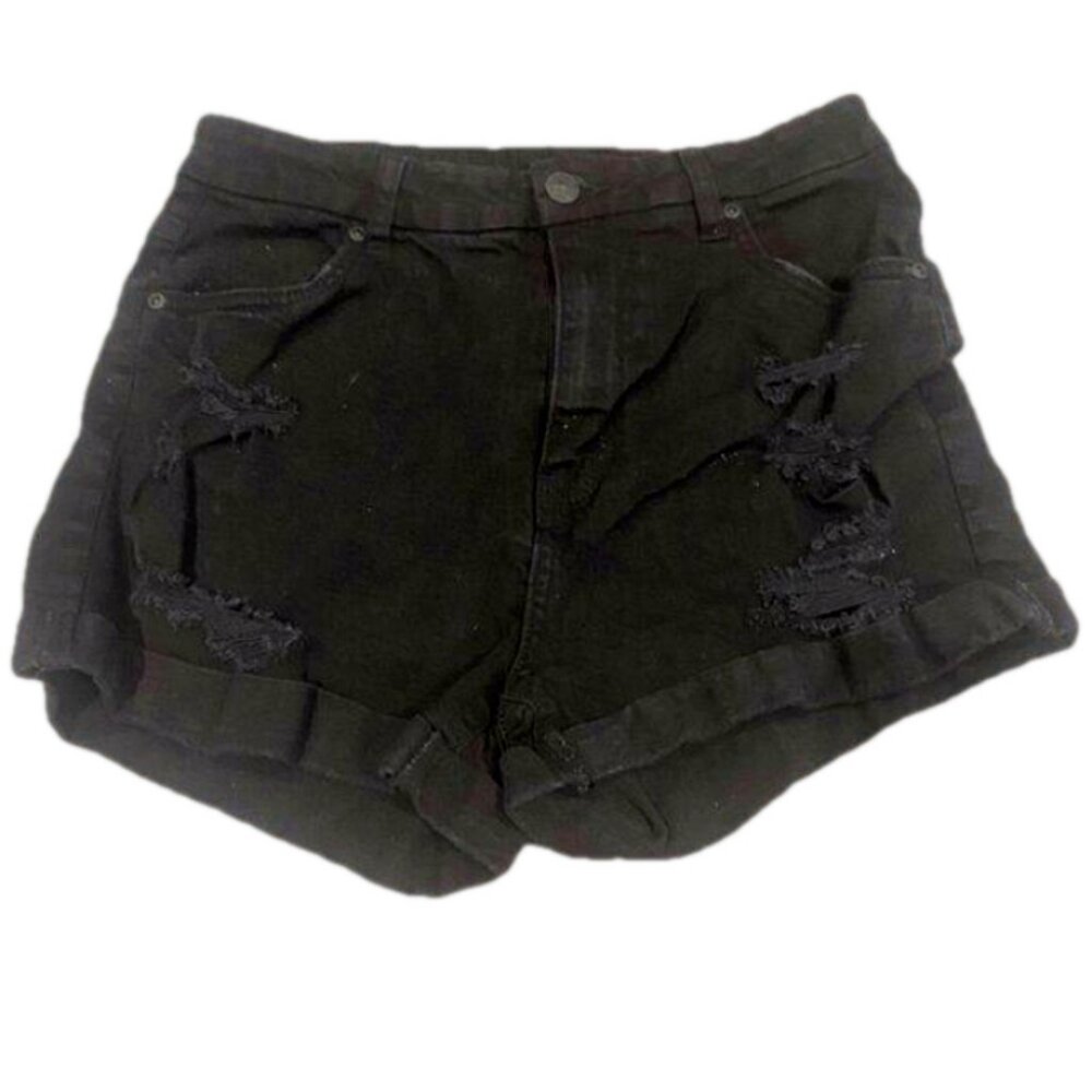BLUENOTE Curvy Super High Rise Black Denim Shorts Size 10